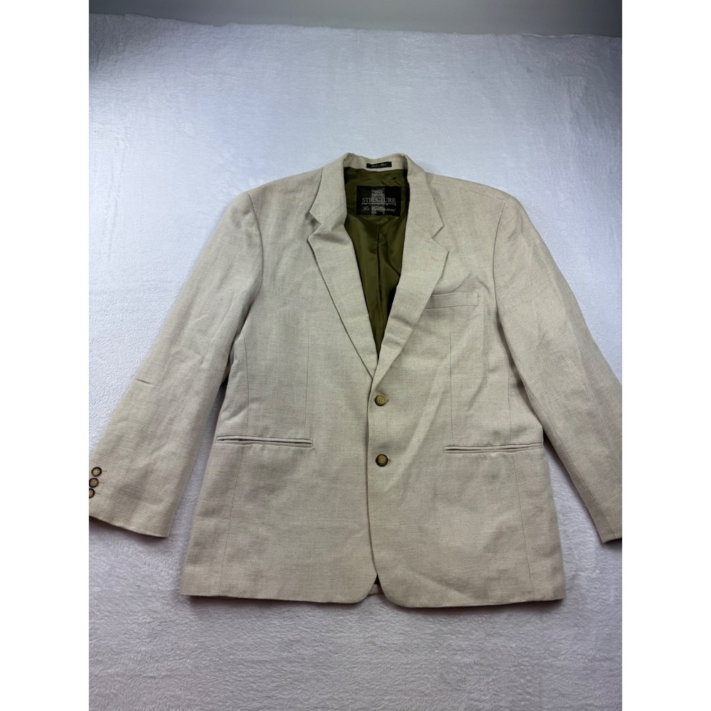 Structure Le Collezioni Mens XL Blazer Cream Herringbone Linen Cotton Sport Coat
